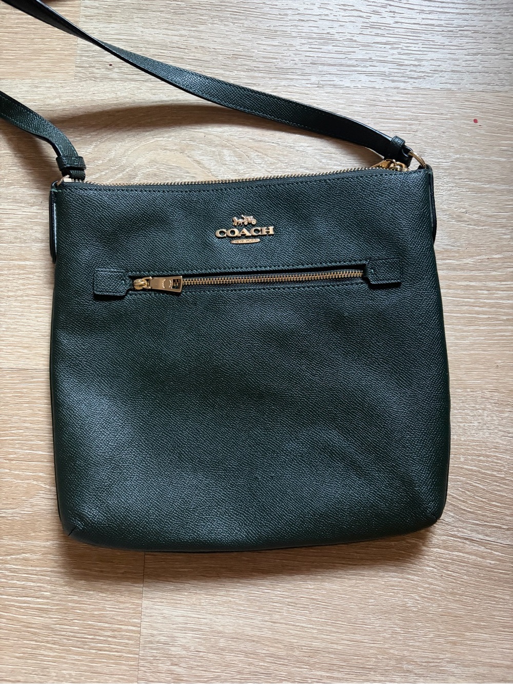 Coach dark green Pebbled Leather Crossbody with Gold Hardware